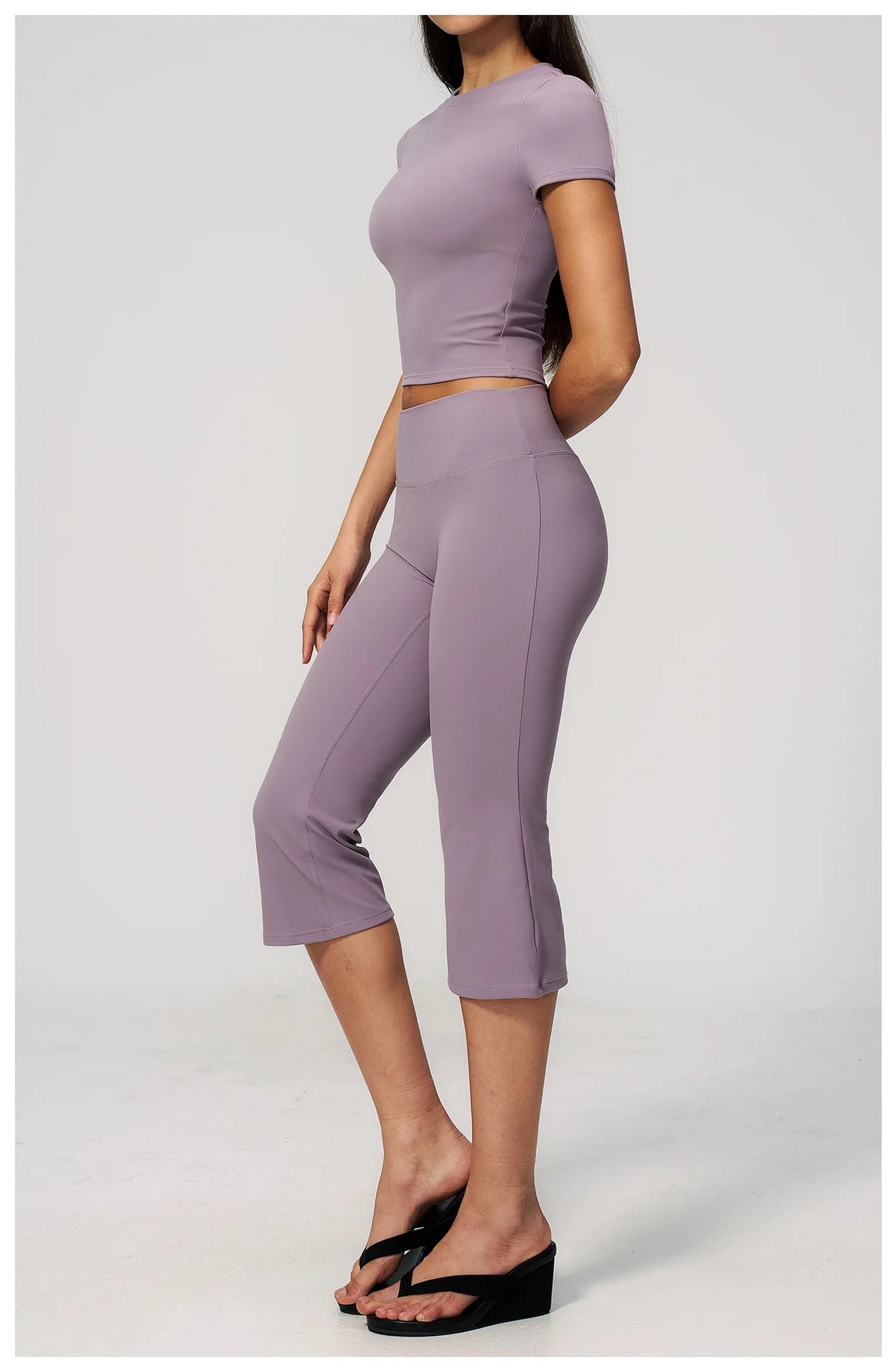 Yoga Set for Women High Waist Hip Lifting Tight Mid Pants Fitness Suit Short Sleeve O Neck Slimming Sports T Shirt Athletic Wear