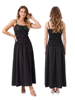 2026 Summer Women Slip Dress Sleeveless Smocked Ruffle Pleated Long Dress for Party Cocktail Out Going Streetwear