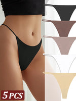 5Pcs Seamless Thong Women Thin Strap Invisible Low Waist High Stretch Flexibility Panties Sexy Underwear Ladies Briefs T-back
