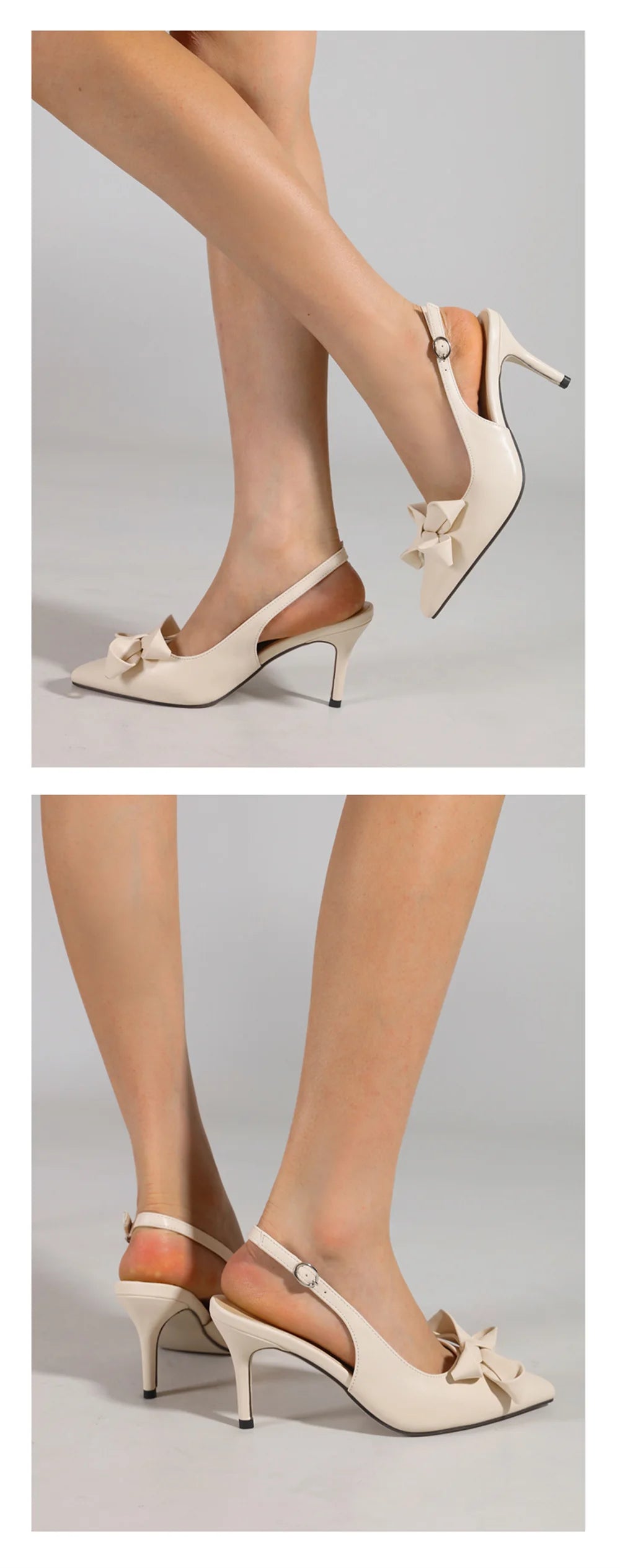Big Size 42 Summer Elegant Beige Slingback Pumps Sexy Pointy Toe Black Thin High Heels Shoes Women Bow Knot Office Lady Shoes