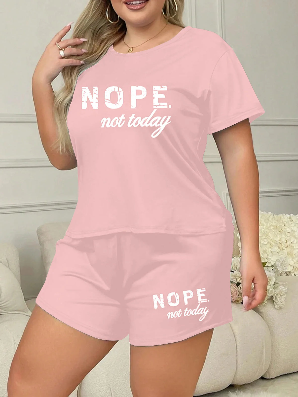 Summer fashion home wear European and American large size short-sleeved shorts two-piece pajamas 4XL 5XL