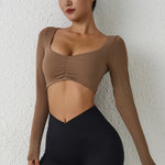 DIAS FIT JOY Nylon Gym Top Yoga Long Sleeved T-Shirt Tight Pleated Sports Top Women's Waist Tight Yoga Top