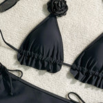 Sexy Ruffles Cover Up 3 Piece Bikinis Sets Women Black White 3D Floral Push Up Bra Thong Swimsuit Bathing Suit Swimwear 2026