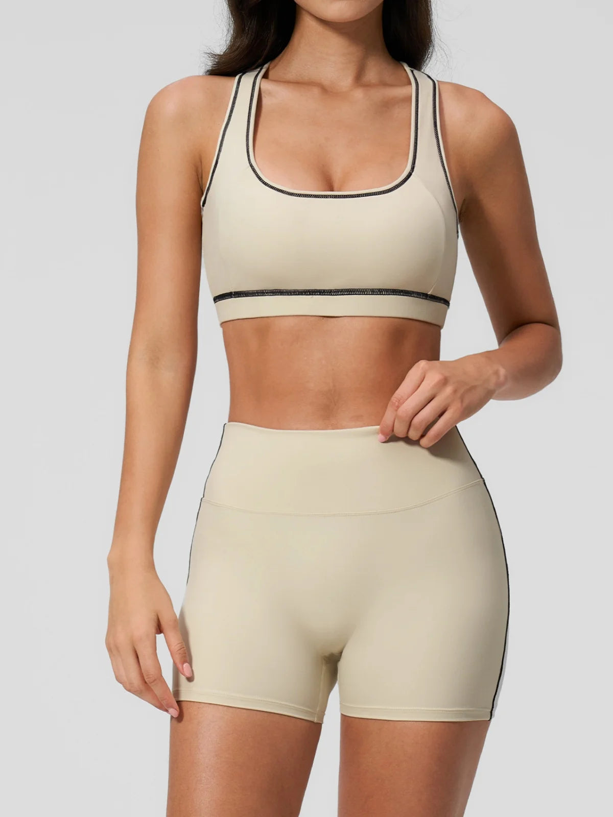 Summer New Color Contrast Yoga Set Women Tight I-shaped Back Sports Bra Versatile Fitness Suit High Waist Shorts Workout Clothes