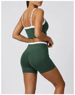 Double Layered Contrasting Yoga Sets Women Shock-absorbing Sports Bra Gym Workout Clothes Outwear High Waist Pants Fitness Suits