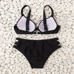 Solid Color Black Two Piece Swimsuit for Women Sexy Underwire V-neck Suspender Backless Bikini Set High Waist Beach Swimwear