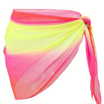 Summer Beach Bikini Wrap Sheer Short Skirt for Women Gradient Color Sarong Swimsuit Coverups Girls Skirt Scarf Swimwear Cover-Up