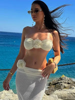 3D Flowers Striped Bikinis Strapless Bandeau Bikini 2025 Female Swimsuit Women Swimwear Two-pieces Bikini Set Bathing Suit Swim
