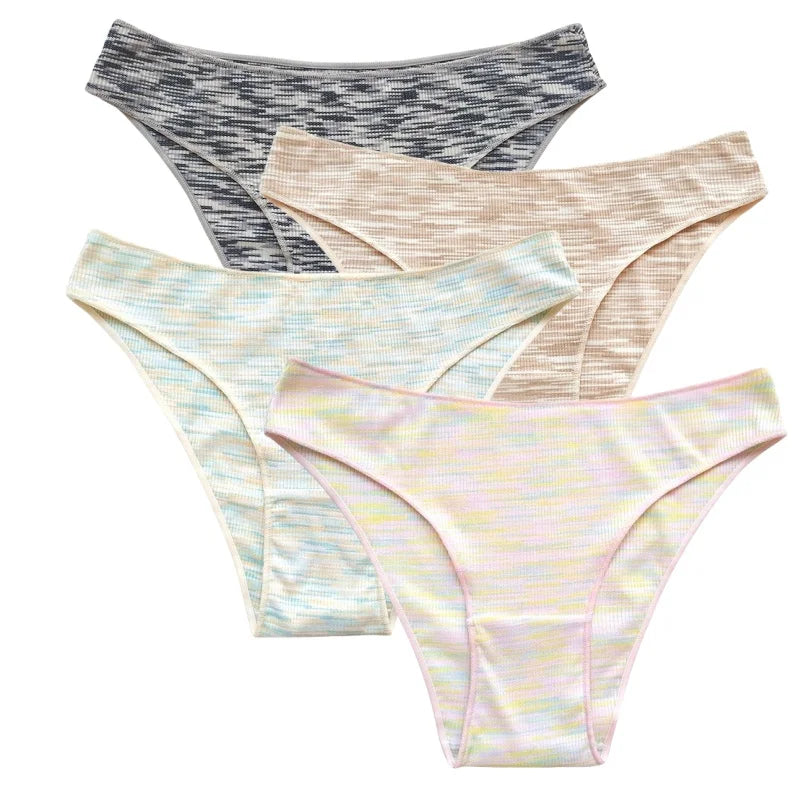 4Pcs/Set Women's Panties Low Rise Briefs Stretch Underwear Female Underpants Colorful Striped Panties Comfort Lingerie S-XL