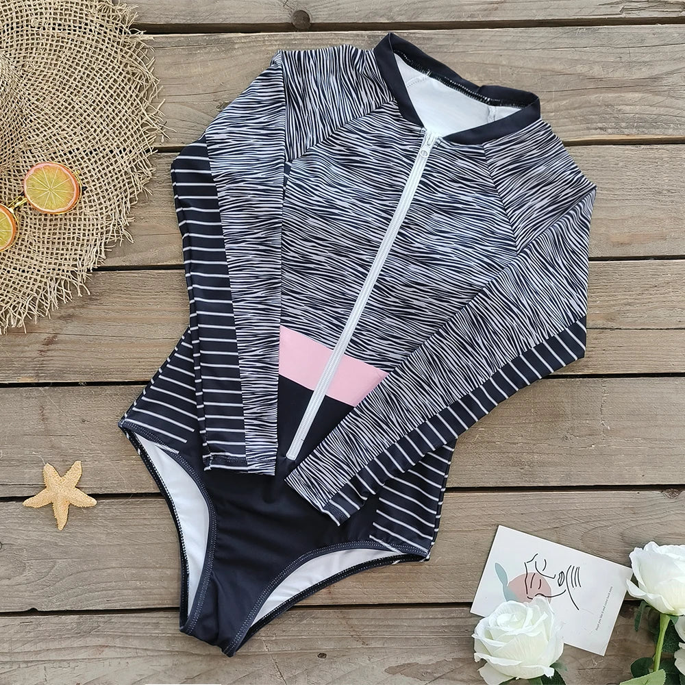 2026 Surfing Sport Swimsuit Long Sleeves Women One Piece SwimsuitSwimwear Solid Monokini Bathing Suit Tropical Bodysuit Female
