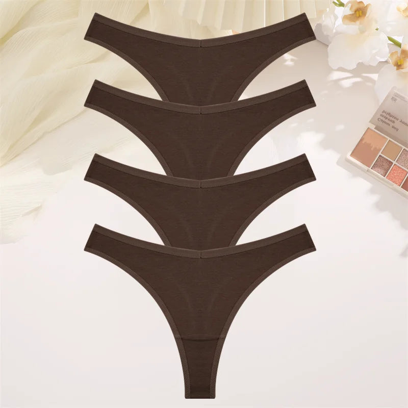 4PCS Women Seamless Thong Cotton Thin Strap Low Waist High Flexibility Panties Sexy Underwear Ladies Briefs T-back Soft Women