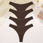 4PCS Women Seamless Thong Cotton Thin Strap Low Waist High Flexibility Panties Sexy Underwear Ladies Briefs T-back Soft Women