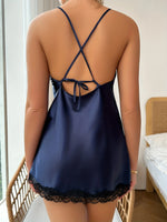 New Style Luxury Nightgown Women Sleep Wear Lace Satin Nightdress Deep V Backless Nightgowns Halter Silk Sleepshirts Night Dress
