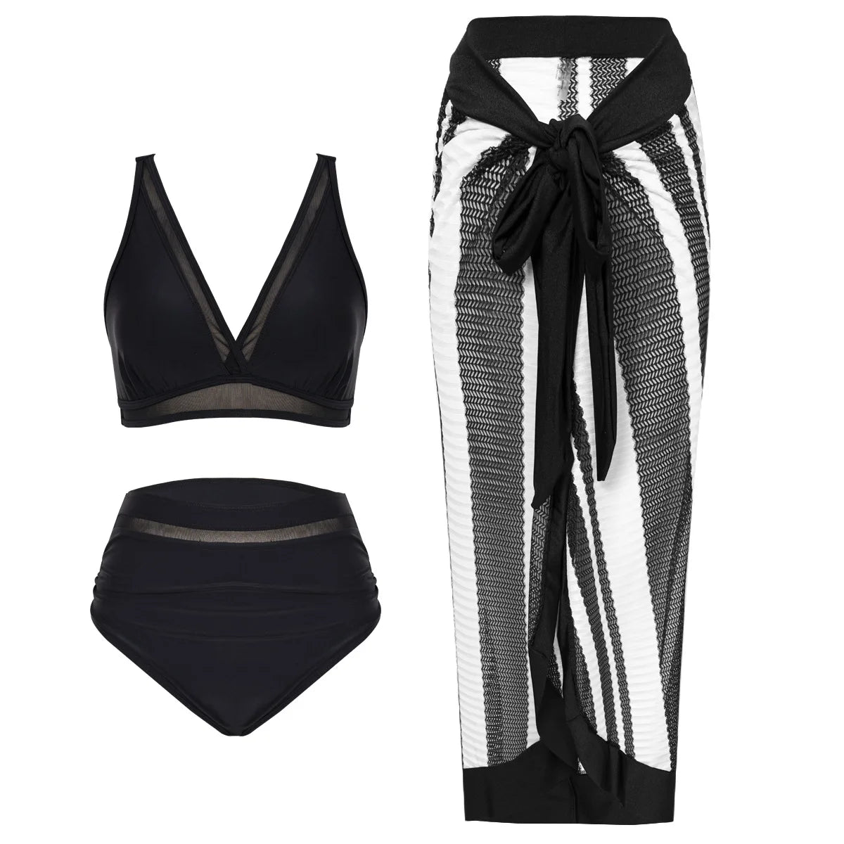 High Waist Bikini Set Sexy Push Up Swimsuit Women Black Beachwear Tummy Control Swimwear Adjustable Bathing Suit Bikinis