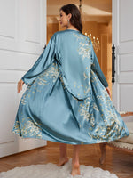 2 Piece Women's Sleepwear Set Cherry Print Long Robe with Pile Neck Halter Nightgown Elegant and Comfortable Ladies Nightwear