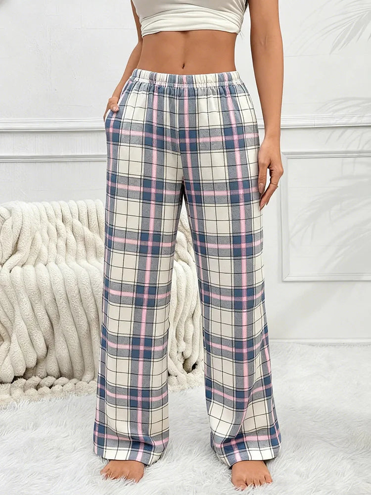 Women Autumn Winter Pajama Pants for Fuzzy Pack Long Fleece Buffalo Plaid Sleep Bottoms Soft Drawstring Lounge Sleepwear