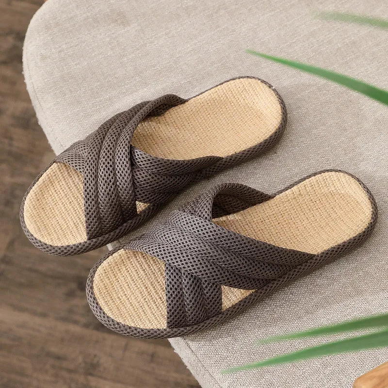 Breathable Cotton Linen Slippers For Women Men Spring Summer House Shoes Anti-slip Solid Color Couples Home Floor Slides