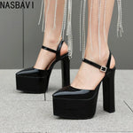 Platform Pointed Toe Sandals for Women Summer New Ankle Buckle Strap Gold Runway High Heels Large Size 43 Wedding Party Shoes