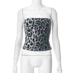 Sexy Chic Leopard Printed Corset Tops Women's Fashion Skinny Zip-up Sequins Crop Tops Strapless Night Club Outfit Streetwear