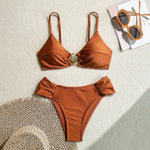 Sexy Pleate High Waist Bikini Set 2026 Women Orange Metal Buckle Push Up Two Piece Swimsuit Beach Bathing Suit Holiday Swimwear