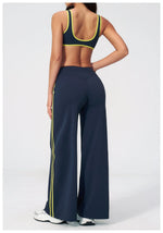 Women's Tracksuit Color Blocked Yoga Sets V Neck Sports Bra High Waist Flare Pants Fitness Suit Outdoor Running Workout Clothes