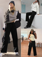 Warm Fleece Lined Wide Leg Pants Winter High Waist Warm Straight Leg Pants Women's Soft Apparel Casual Long Trouser Outdoor Wear