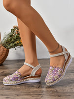 Hollow Fabric Roman Shoes Summer Travel Round Head Wedge Toe Fashion Sandals Comfortable Thick-sole Women's Shoes 2026