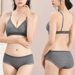 Women Padded Bra And Panties Set Low Waist Briefs Wire Free Bra Female Solid Color Underwear Sexy Lingerie Set One Size