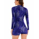 2023 New One Piece Swimsuit Women Floral Long Sleeve Swimwear Zipper Surfing Monokini Push Up Body Suit Beachwear Bathing Suit