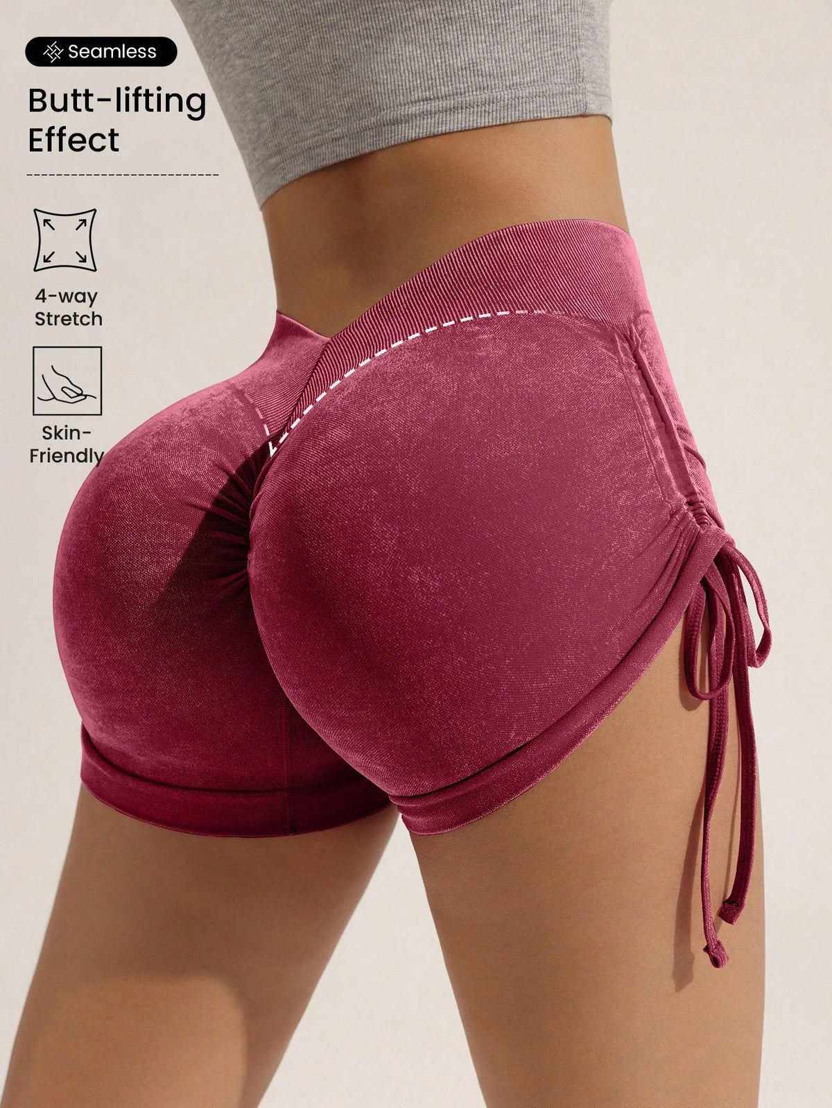 Matte craft summer three part pants yoga pants women's drawstring sports shorts European and American peach hip lifting fitness