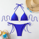 Sexy Metal Heart Ornament Bikini Set 2026 Women Blue Pink Halter Push Up Bra Thong Swimsuit Beach Bathing Suit Vacation Swimwear