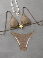 Sexy Metal Starfish Designer Bikini Set 2025 Women Shiny Green Black Push Up Micro Swimsuit Beach Bathing Suit Thong Swimwear