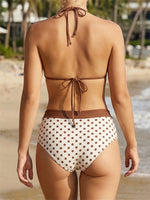 Women's Dots Printed Bikini Set Beaded Swimwear Halter Bikini Tops with High Waisted Swim Shorts for Pool Beach Bathing Suits