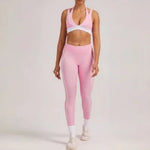 Women's Yoga Sets Sports Fitness V-Neck Halter Sports Bra Color-Block Hip-lifting Pants Suits Running Training Workout Gym Sets