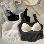 Letter Print Tank Top Women Cotton Bras Tops Hot Girls Streetwear Underwear Built In Bra Small Cup Crop Top Padded Camisole