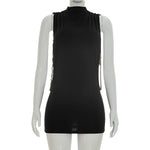 FDYOUI Women 2026 Summer Sleeveless Hollow Out Slim Mini Dress Sexy Package Hip Short Party Night Club Dresses Black Streetwear