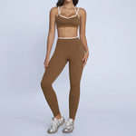 Tight Naked Yoga Shorts Suit Women Double Strap Sports Bra High Waist Flare Leggings Fitness Suit Gym Running Workout Clothes