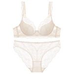 New Women Lace Flowers Embroidery Lingerie Set Sexy Hollow Thin Cup Push Up Bra Summer Comfort Underwear Adjustable Strap Bras