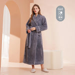Men's and Women's Styles Winter Bathrobe Long Sleeve Warm Turn Down Collar Fluffy Bath Robe with Sashes Solid Fleece Gown 2025