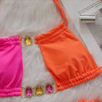 Splicing Halter Jewelled Diamond Bikini 2025 Women Swimsuit Female Swimwear Two Pieces Bikini Set Hollow Out Bathing Suit Swim