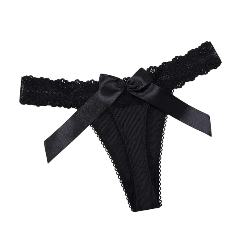 1pcs Sexy Lace Women G-string Bow Decor Elegant Lady Thongs Breathable Comfortable Sexy Lingerie Fashion Black Women Panties
