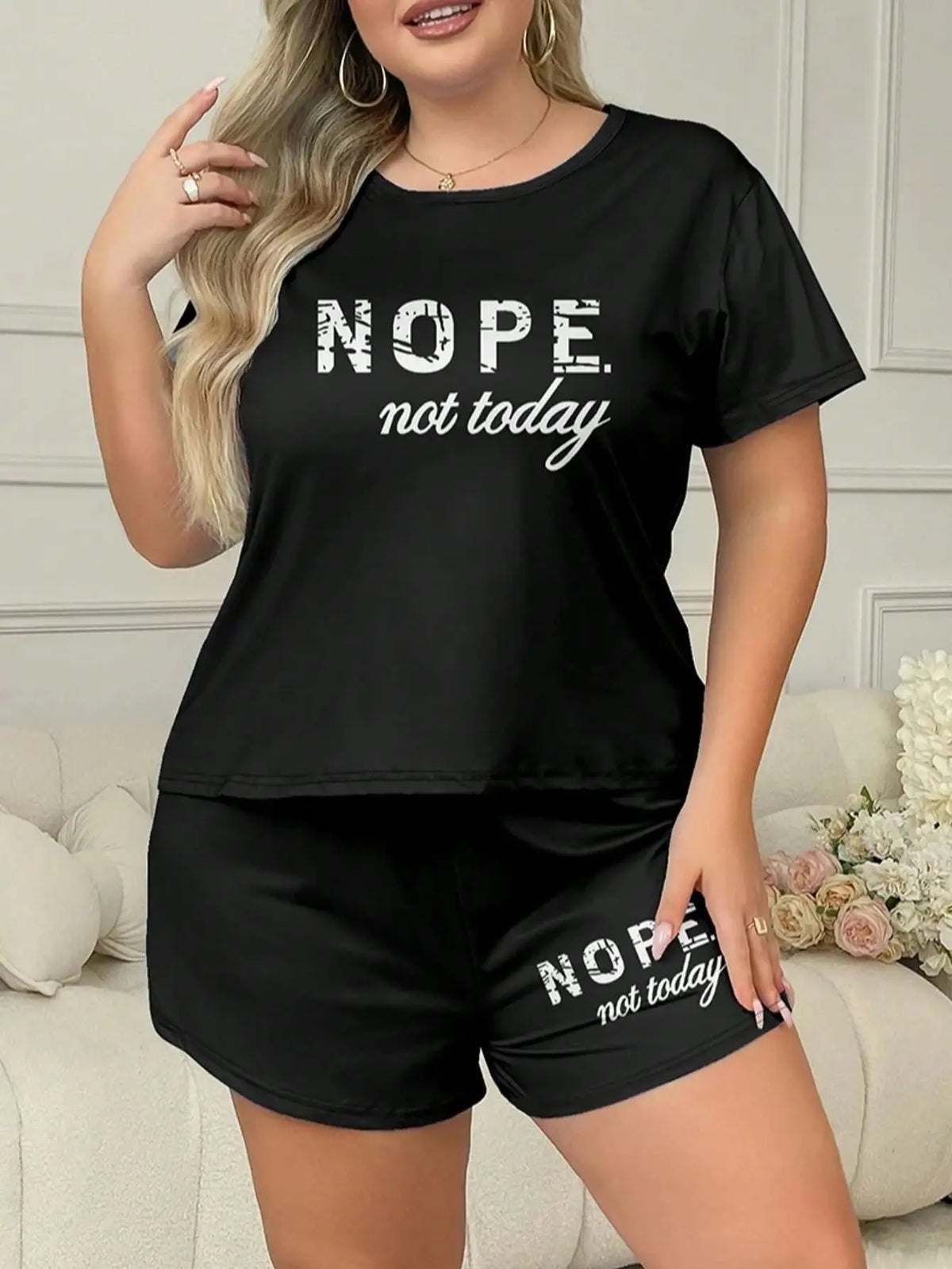 Summer fashion home wear European and American large size short-sleeved shorts two-piece pajamas 4XL 5XL