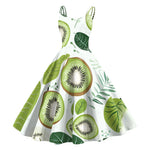 Vintage Fruit Print Dress For Women Elegant High Waist A Line Swing Dress Rockabilly 60s 50s Retro Spaghetti Strap Maxi Robe