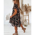 Summer Lady Ruffle Mini A Line Dress Women Casual Floral Print Dresses O Neck Elegant Short Sleeve Midi Dress Vacation Vestidos