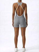 Sleeveless Contrast Trim Backless Yoga Romper Seamless Body Shaping Sport Jumpsuit for Running Training