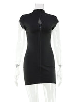 Ahagaga Sexy Club Women's Mini Dress Solid Half Turtleneck Short Sleeves Sheath Streetwear Single Breasted Bodycon Vestidos