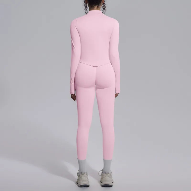Women's Seamless Yoga Sets Sports Fitness Zipper Long-Sleeve Jacket Slim-fit Hip Lift Pants Suits Workout Training Gym Sets