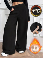 Winter Fleece Inner Straight Wide Leg Trousers High Waisted Straight Pant Suitable For Work Professional Style Plus Size Legging