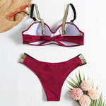 New S - XL Bra Bikini Push Up Swimsuit Female Swimwear Women Two-Pieces Bikini Set With Cup Bather Bathing Suit Swim Lady V2310