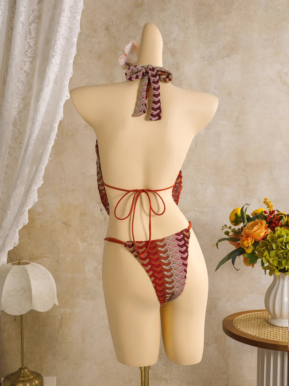 Bohemia Style Coffee Striped Bikini Set 2026 Women Cover Up+Long Skirt 4 Piece Swimsuit Summer Holiday Bathing Suit Swimwear